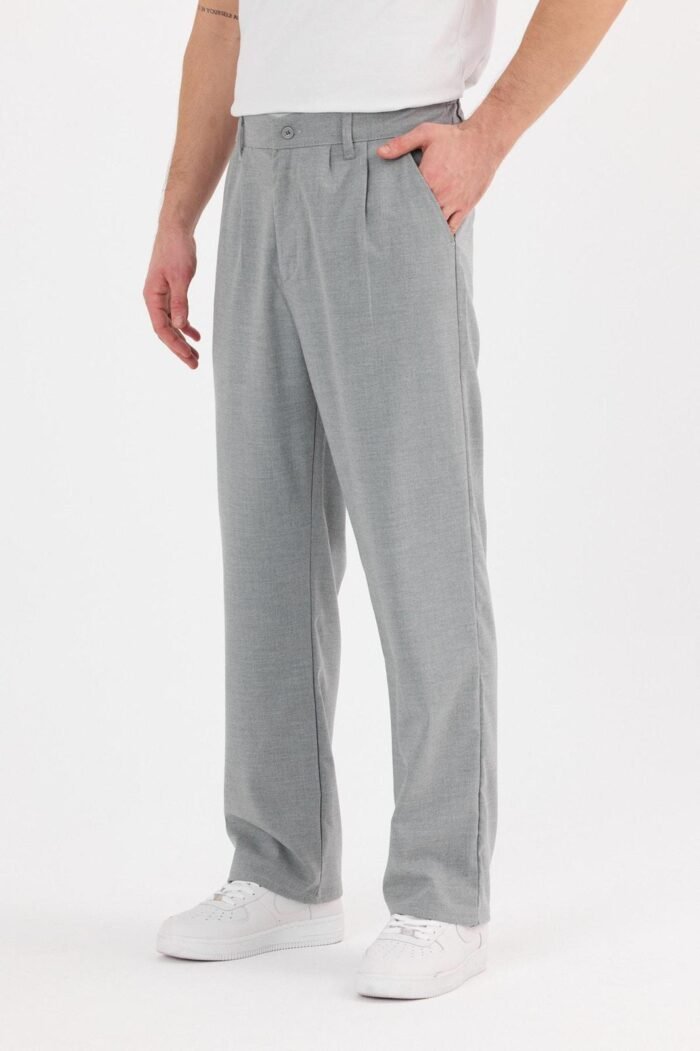 Çift Pileli Baggy Gri Pantolon
