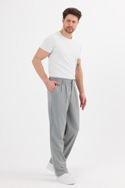 Çift Pileli Baggy Gri Pantolon