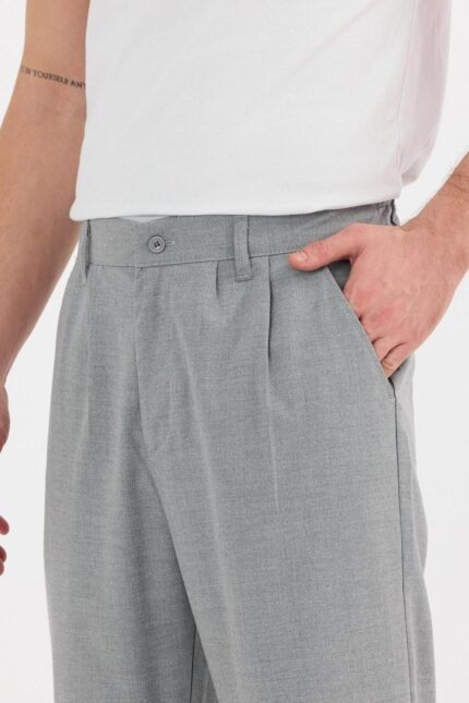 Çift Pileli Baggy Gri Pantolon