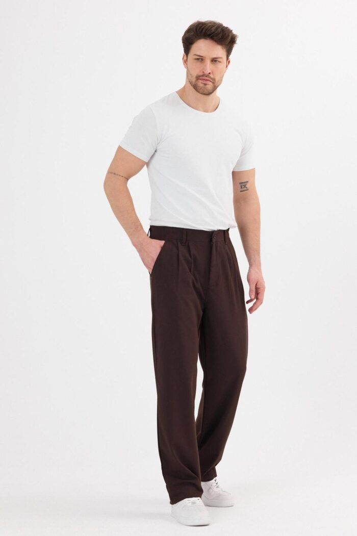 Çift Pileli Baggy Kahverengi Pantolon