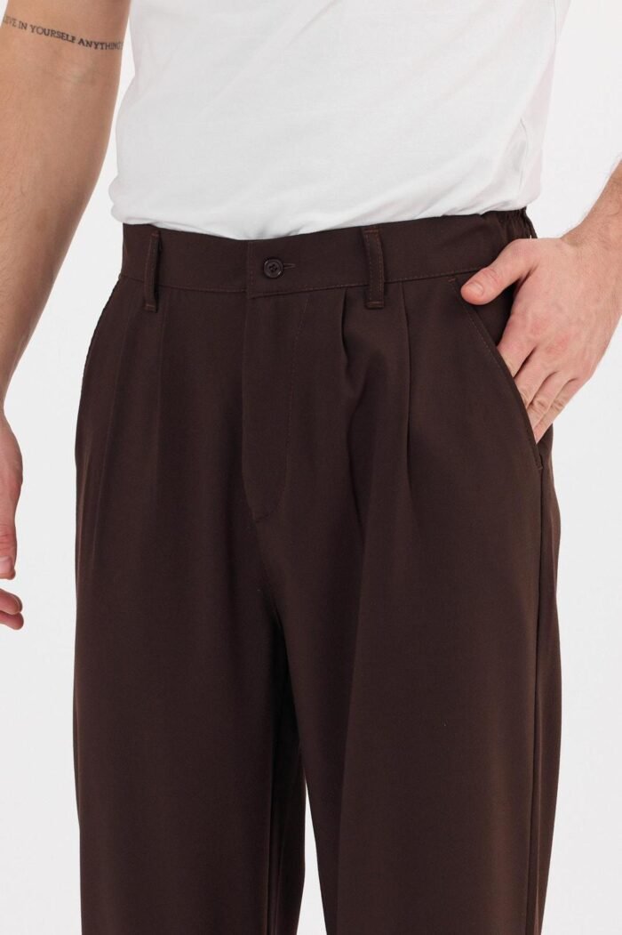 Çift Pileli Baggy Kahverengi Pantolon