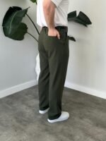 Haki Çift Pileli Keten Baggy Pantolon