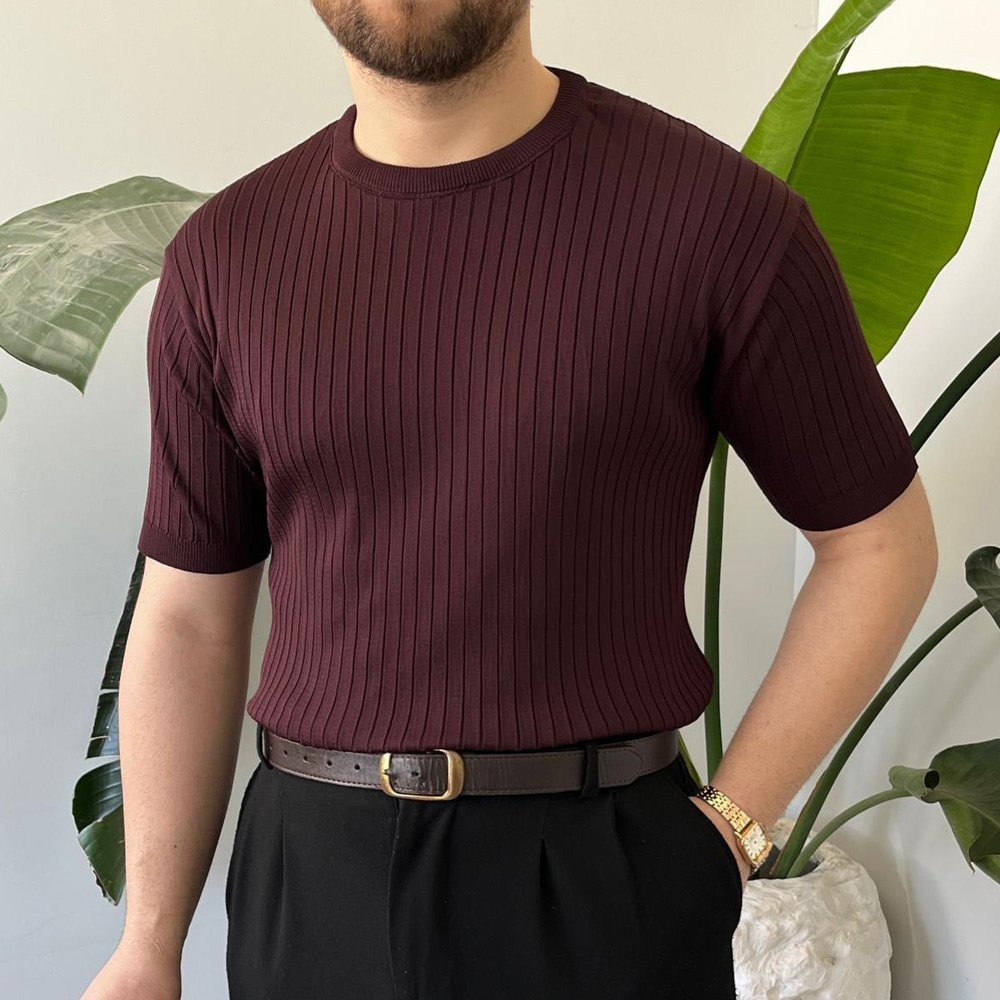 King Club Moda bordo renk çizgili bisiklet yaka triko modeli King Club Moda bordo renk çizgili bisiklet yaka triko modeli