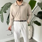 King Club Moda krem renk likralı modal gömlek kırışmaz yapı