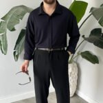 King Club Moda lacivert likralı modal gömlek klasik model