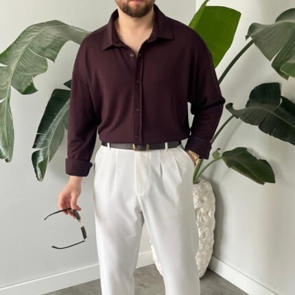 King Club Moda bordo likralı modal gömlek şık tasarım