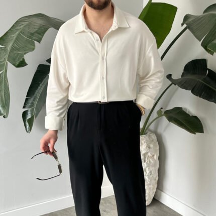 King Club Moda beyaz likralı modal gömlek esnek kumaş ofis giyim