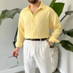 King Club Moda canlı sarı renk müslin gömlek yaz kombin