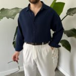 King Club Moda lacivert müslin gömlek erkek giyim