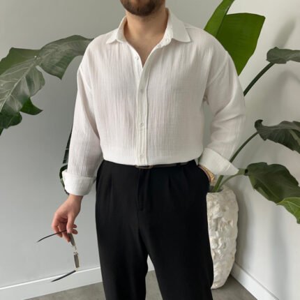 King Club Moda beyaz müslin kumaş gömlek