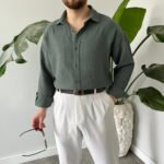 King Club Moda mint yeşili müslin gömlek serin tutan kumaş