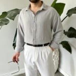 King Club Moda gri müslin kumaş gömlek