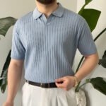 King Club Moda bebe mavisi çizgili polo yaka triko yaz kombin