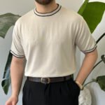 King Club Moda bej bisiklet yaka triko tişört yumuşak dokulu