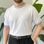 King Club Moda beyaz klasik bisiklet yaka triko tişört modeli