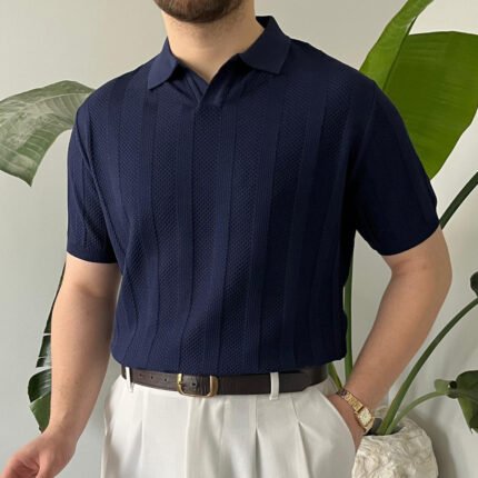 King Club Moda lacivert desenli polo yaka triko klasik stil