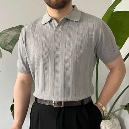 King Club Moda gri melanj desenli polo yaka triko erkek giyim